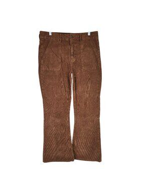 Womens American Eagle Brown Super Hi-Rise Flare Corduroy Pants Stretch Size 12